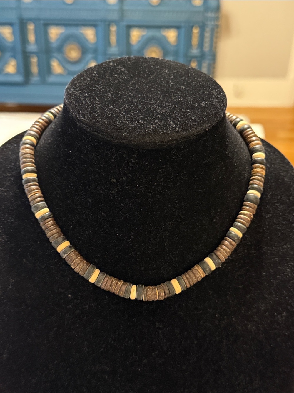Vintage Boho Native American Style Brown Black Beige Beaded Choker Necklace